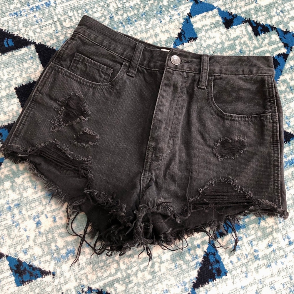 Black high waisted cut off jean shorts